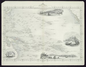 Polynesia eller øyer i Stillehavet, fra en serie verdenskart av John Tallis und Co., New York og London, 1850-tallet